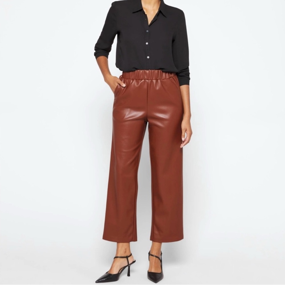 Blank NYC Brown Wide-Leg Faux Leather Pants